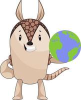 Armadillo with planet earth, illustration, vector on white background.