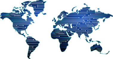 Blue technology world map cutout png