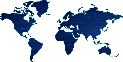 recorte de mapa mundial de tecnología azul png