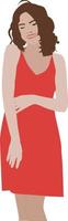 chica de vestido rojo, ilustración, vector sobre fondo blanco.