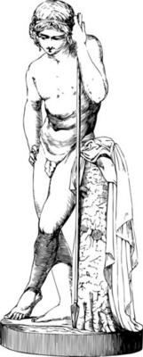 Statue of Narcissus a Greek Mythological hero who was renown for his beauty vintage engraving.