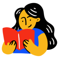 Cute Girls reading the book in trendy illustration and color for back to school theme design png