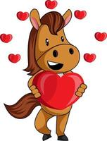 Horse with heart, illustration, vector on white background.