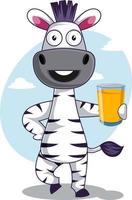 Zebra with juice, illustration, vector on white background.