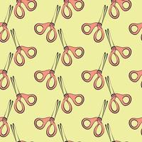 Red scissors,seamless pattern on yellow background. vector