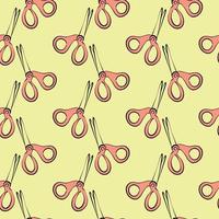 Red scissors,seamless pattern on yellow background. vector