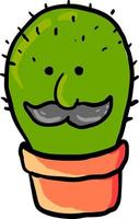 Cactus con bigote en bote, ilustración, vector sobre fondo blanco.