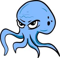 Angry blue octopus, illustration, vector on white background.