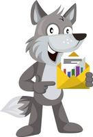 Wolf with envelope, illustration, vector on white background.