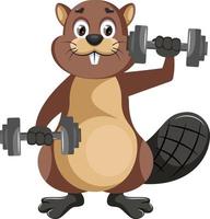 Beaver with weights, illustration, vector on white background.