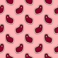 Meat slices, seamless pattern on pink background. vector