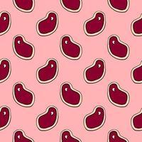 Meat slices, seamless pattern on pink background. vector