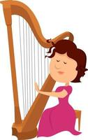 Woman playing harp, illustration, vector on white background