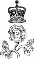 Rose and Crown Badge is a distinctive mark worn by servants, vintage engraving. vector