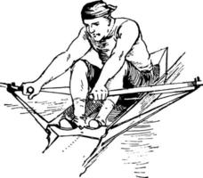 A Man rowing boat vintage illustration. vector