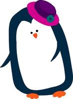 lindo pingüino con sombrero, ilustración, vector sobre fondo blanco.