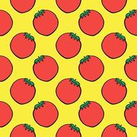 Delicious tomato, seamless pattern on yellow background. vector