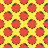 Delicious tomato, seamless pattern on yellow background. vector