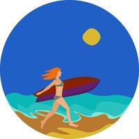 surfista femenina, ilustración, vector sobre fondo blanco.