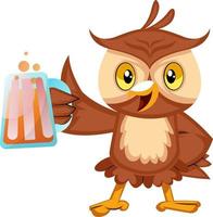 Owl with beer, illustration, vector on white background.