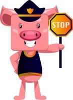 Pig with stop sign, illustration, vector on white background.