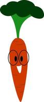 Carrot with glasses, illustration, vector on white background.