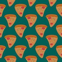 rebanadas de pizza, patrón sin costuras en un fondo verde. vector