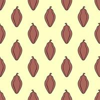 Cacao bean, seamless pattern on light yellow background. vector