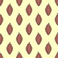 grano de cacao, patrón sin costuras sobre fondo amarillo claro. vector