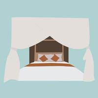 Bed with curtains, illustration, vector on white background.