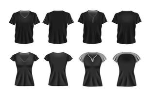 colección realista de maquetas de camisetas con cuello en v vector