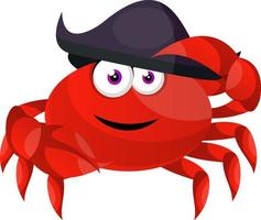 Crab with pirate hat, illustration, vector on white background.