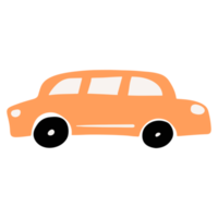 Car in orange color in childish style for cute ornament design png