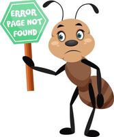 Ant holding 404 error sign, illustrator, vector on white background.