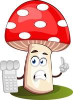 Mushroom with calculator, illustration, vector on white background.
