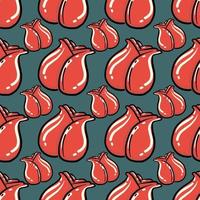 Flower with red petals ,seamless pattern on dark grey background. vector