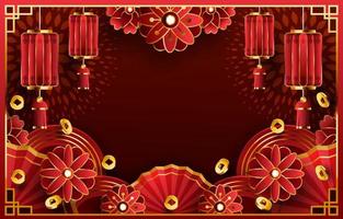 fondo de año nuevo chino rojo oscuro vector