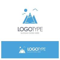 Landscape Mountain Sun Blue Solid Logo with place for tagline vector