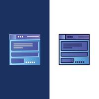 navegador de archivos iconos de código informático plano y lleno de línea conjunto de iconos vector fondo azul