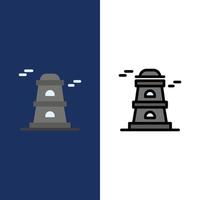 Observatory Tower Watchtower  Icons Flat and Line Filled Icon Set Vector Blue Background