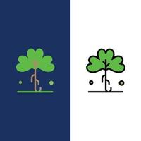 trébol verde irlanda iconos de plantas irlandesas planos y llenos de línea conjunto de iconos vector fondo azul