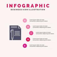 Document Edit Page Paper Pencil Write Solid Icon Infographics 5 Steps Presentation Background vector