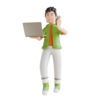 3D illustration business man holding laptop for marketing png