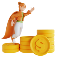 3D illustration woman showing money graph rising png