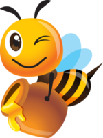 Cartoon cute bee carrying honey pot png