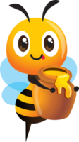 Cartoon cute bee carrying honey pot with dripping honey png