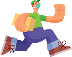 Flat design delivery man character sending parcel with fast speedy. Express delivery service png