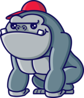 dessin animé mignon gorille king kong portant une casquette rouge png