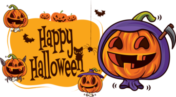 contento Halloween saluti. cartone animato carino zucche con diverso divertente facce su Halloween segnaletica png