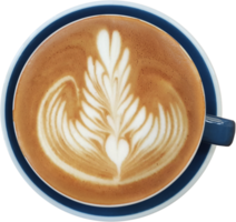 topp se av en råna av latte konst kaffe på timmer bakgrund. png